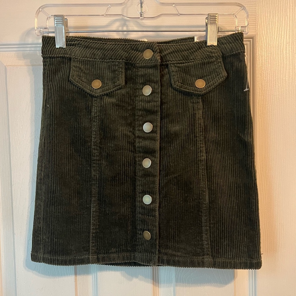 Blue Spice Dark Olive Green Corduroy Skirt